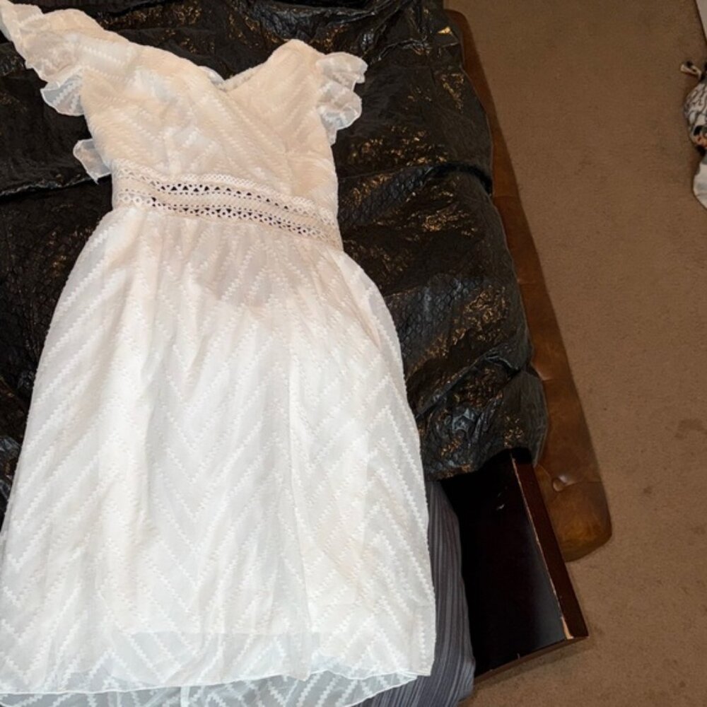 White Lace Dress with Ruffle Sleeves